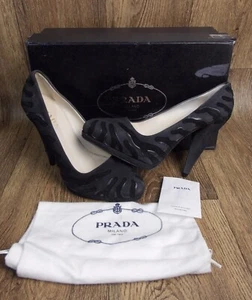 Prada Suede Pumps Shoes Heels Bnib Genuine 4.5uk 37.5eu Black Slate Ex Display - Picture 1 of 10