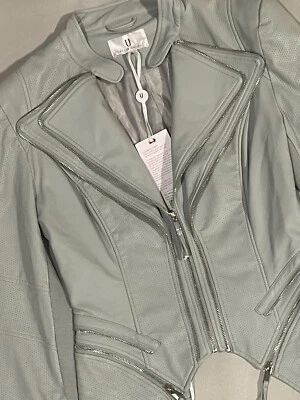 Forever Unique zip detail faux leather jacket gray size 8 - Image 1 of 4