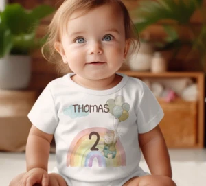 Personalised birthday balloon bear design Kids T-shirt, toddler top tees - Picture 1 of 2