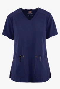 Dickies Scrubs #747 V-Neck Detailed Scrub Top in "Navy" Size M - Picture 1 of 4