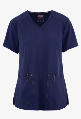 Dickies Scrubs #747 V-Neck Detailed Scrub Top in "Navy" Size S - Image 1 of 4
