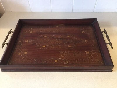  Antique Fine Brass Inlay Wooden Serving Tray CHARLES & MARY ZIEGLER - Image 1 of 4