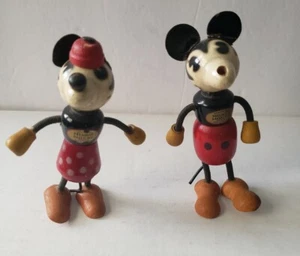 1930's Mickey & Minnie Mouse Flex Wood Figures - Picture 1 of 5