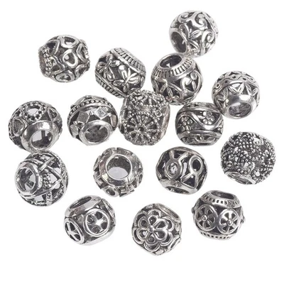 10pcs 10mm/12mm Tibetan Silver Hollow Metal European Charms Big Hole Beads - Image 1 of 3