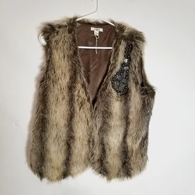 Chaleco peludo de piel sintética CATO para mujer grande gris blanco cuentas lentejuelas brillantes Foto 1 de 4