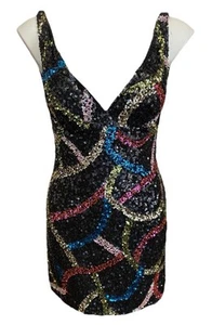 VTG 90e Y2K Scala Silk Sequins Skinny Strap Multicolored Cocktail Mini Dress 6 - Picture 1 of 11