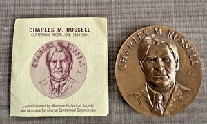 CHARLES M. RUSSELL Balckinton Bronze Centennial Medallion 1864-1964 w/Leaflet! - Picture 1 of 7
