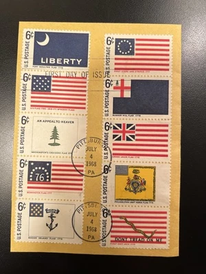 1-Complete 10 Stamp Set 6c US Historic Flags. #1345-1354. First Day of Issue. - Image 1 of 2