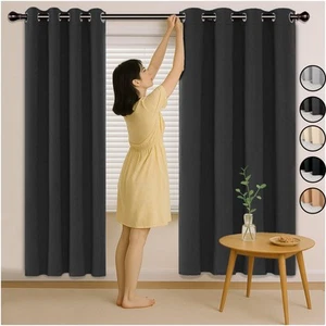 Pair Of Blackout Curtains Ready Made Eyelet Ring Top Curtain Panels W 2 Tiebacks - Picture 1 of 33