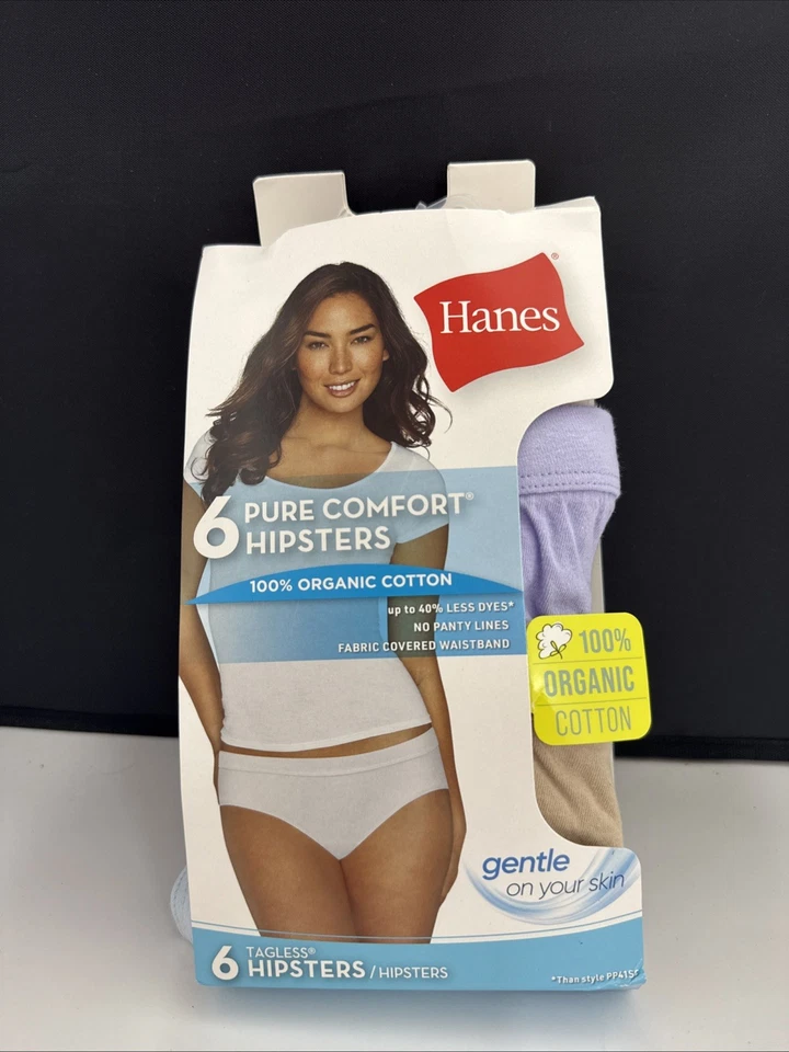 ﻿hanes 6 Pack Pure Comfort Organic Cotton Hipster Underwear Size 5 Multi Panties