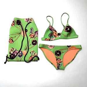 Triangl Neopren Bikini Badeanzug Kelly grün geblümt 2-teilig Badeanzug S/M und Tasche - Bild 1 von 19