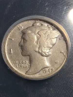 1942/1 Mercury Dime ANACS VF35 details. Looks XF Scarce Error!! - Image 1 of 4