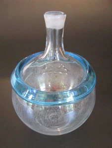 1964 Blenko Crackle Glass Jar Myers for Gump’s Aqua Rim Signed No Lid Vintage - Picture 1 of 5