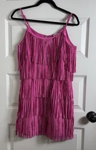Mainstrip Pink Vegan Suede Fringe Mini Dress Sz S Beaded Festival Cowgirl NWT - Picture 1 of 13