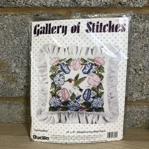 Bucilla stamped cross stitch kit Hummingbird Flowers Pillow Cushion Cover 33306 - Picture 1 of 8
