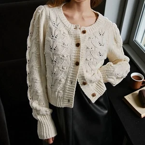 Cárdigan tejido con cable Anthropologie Bobbi talla grande suéter mangas abullonadas nuevo con etiquetas - Imagen 1 de 18