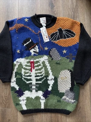 NEU Vintage Halloween Pullover - Spice of Life - Skelett - 90er - Gr. M Neu mit Etikett C7 - Bild 1 von 4