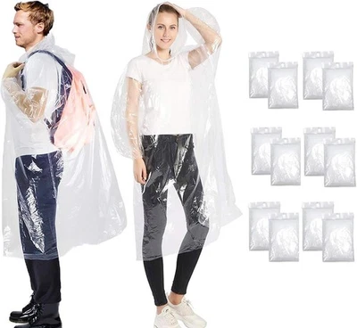 MINI 12 Stück Regenponcho Damen Herren Durchsichtig Wasserdicht Regenponcho Festival