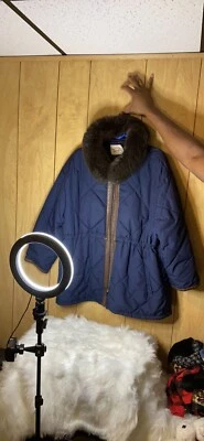 Chaqueta de Colección Enrico Mandelli Azul Marino con Cuero y Piel Real Foto 1 de 4