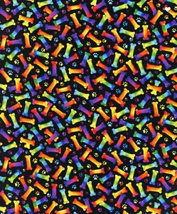Rainbow Dog Bones & Paw Prints Fabric 18” x 44” 100% Cotton - Picture 1 of 1