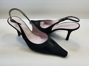 Vera Wang Black Pointy Toe Black Slingback Heels - Size 39.5 - Picture 1 of 12