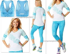 ZUMBA Aztec Capri Leggings + Bra Top + Tee Shirt - 3 Pieces FREE SHIP WORLDWIDE - Picture 1 of 9