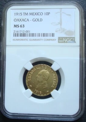 1915 Mexico RARE $10 Pesos Gold TM  Revolution NGC MS63 - Image 1 of 3