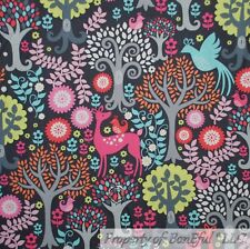 BonEful Fabric Cotton Quilt Gray Wood*Land Tree Animal Deer Bird Flower Us Scrap