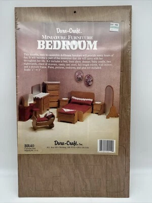 1988 Dura Craft Wooden Dollhouse Miniature Furniture Kit Bedroom Set NOS Sealed - Image 1 of 4