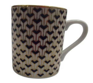 Tiffany Manhattan Blue Geometric Art Deco Porcelain Mug Gold Accents Retired GUC - Picture 1 of 8