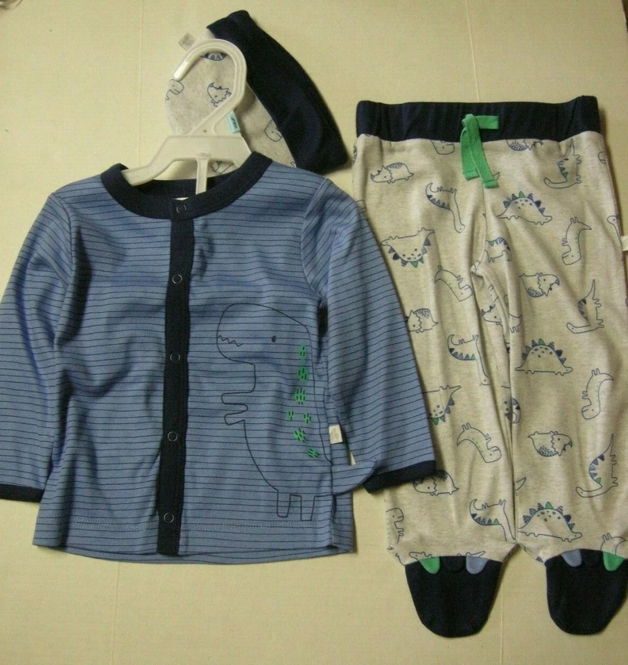 Conjunto de 3 piezas para bebé niño de recién nacido, tema de dinosaurio, talla 3-6 meses, azul y gris Foto 1 de 1
