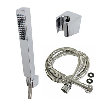 ECOSPA Universal Square Pencil Shower Handset Pack - Head, Holder & Hose, Chrome
