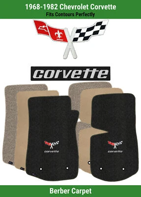 Tapetes dianteiros Lloyd Berber para Corvette 68-82 com #3 bandeiras cruzadas Corvette e Word - Imagem 1 de 4
