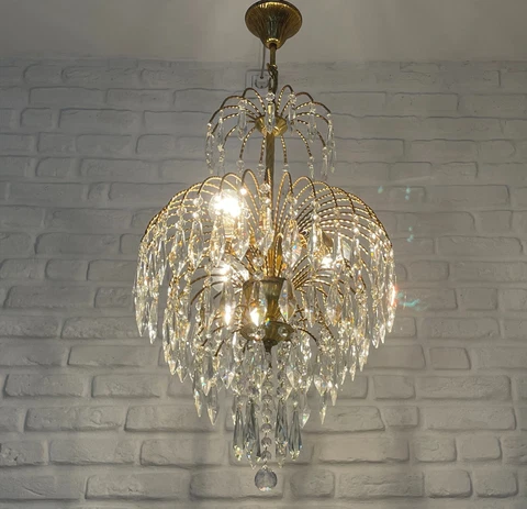 Antique Vintage Brass & Crystals Waterfall Chandelier Lighting Ceiling Lamp Cover