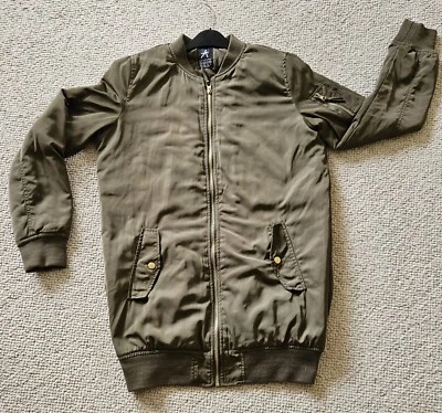 Atmosphere Long Pilot Jacket. Green With Gold Zip. Size 8 - Image 1 of 4