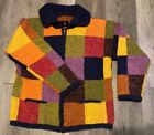 Vintage Zip Cardigan Sweater COLORFUL Native Knit Ecuador BOHO ARTISAN CULTURAL