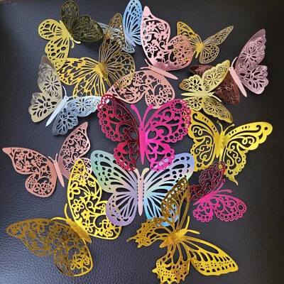 6 Butterfly Cake Toppers 3D Decoration Wall Butterflies Decor Stickers Gold Rose