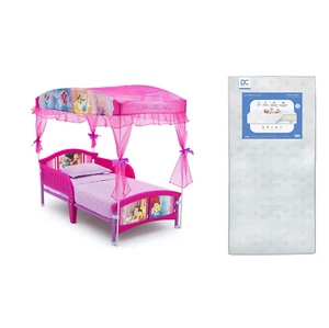 Kids Toddler Bed Disney Princess 2 Pcs Set Canopy with Mattress for Little Girls - Picture 1 of 9
