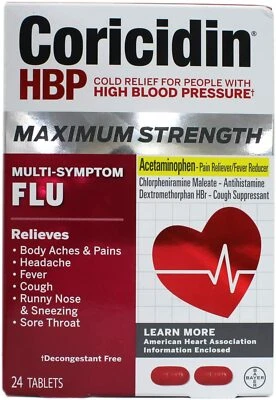 Coricidin HBP Max Strength Flu 24 Tabs ( red ) __ - Image 1 of 2
