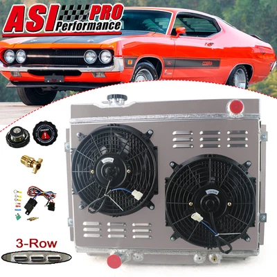 3Row Radiator Shroud Fan Fits 1968-1970 Ford Mustang Torino Ranchero Fairlane V8 Foto 1 de 4