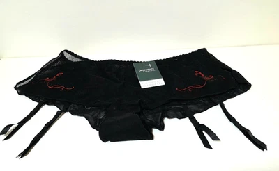 KNICKERS SIZE 14 BLACK MESH WITH SUSPENDER CLIPS LINGERIE BNWT LA REDOUTE DESIGN - Image 1 of 4