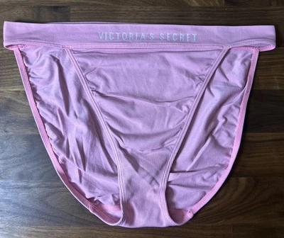 Vtg VICTORIA SECRET PINK YOGA BIKINI PANTIES Cotton Sz L High Leg String Band - Image 1 of 4