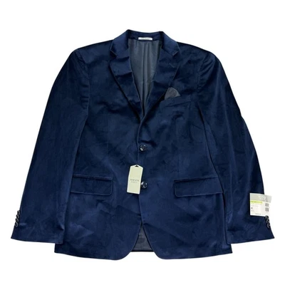 Abrigo deportivo Alfani de terciopelo liso ajustado azul 38S para hombre Foto 1 de 4