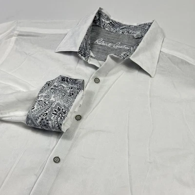 Robert Graham Shirt Mens Large White Classic Fit Paisley Flip Cuff Dress Shirt - Image 1 of 4