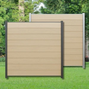 WPC Zaun Komplettset Sichtschutzzaun mit Pfosten Steckzaun sand hell sandbeige - Bild 1 von 52