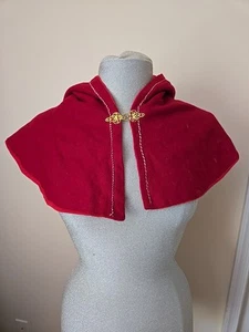 Red Wool Hood Capelet Medieval LARP Cute Riding Hood Linen Lined - Picture 1 of 5