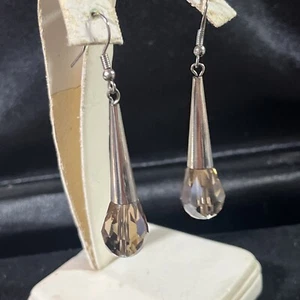 Silver tone And Champagne Colored Glass Bead On Dangle Earrings Pierced 1-14 - Picture 1 of 4
