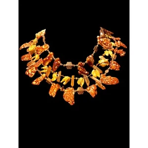 Vtg Chunky Bib Style Brown & Yellow Shells Beaded Statement Piece Necklace - Picture 1 of 7