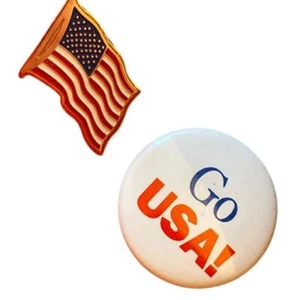 Vintage American Flag Pin & Go USA Political Campaign Button Patriotic Set - Picture 1 of 3