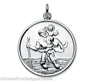 24 mm Sterlingsilber Heiliger Christophorus Anhänger für Halskette & Geschenktüte - Bild 1 von 1